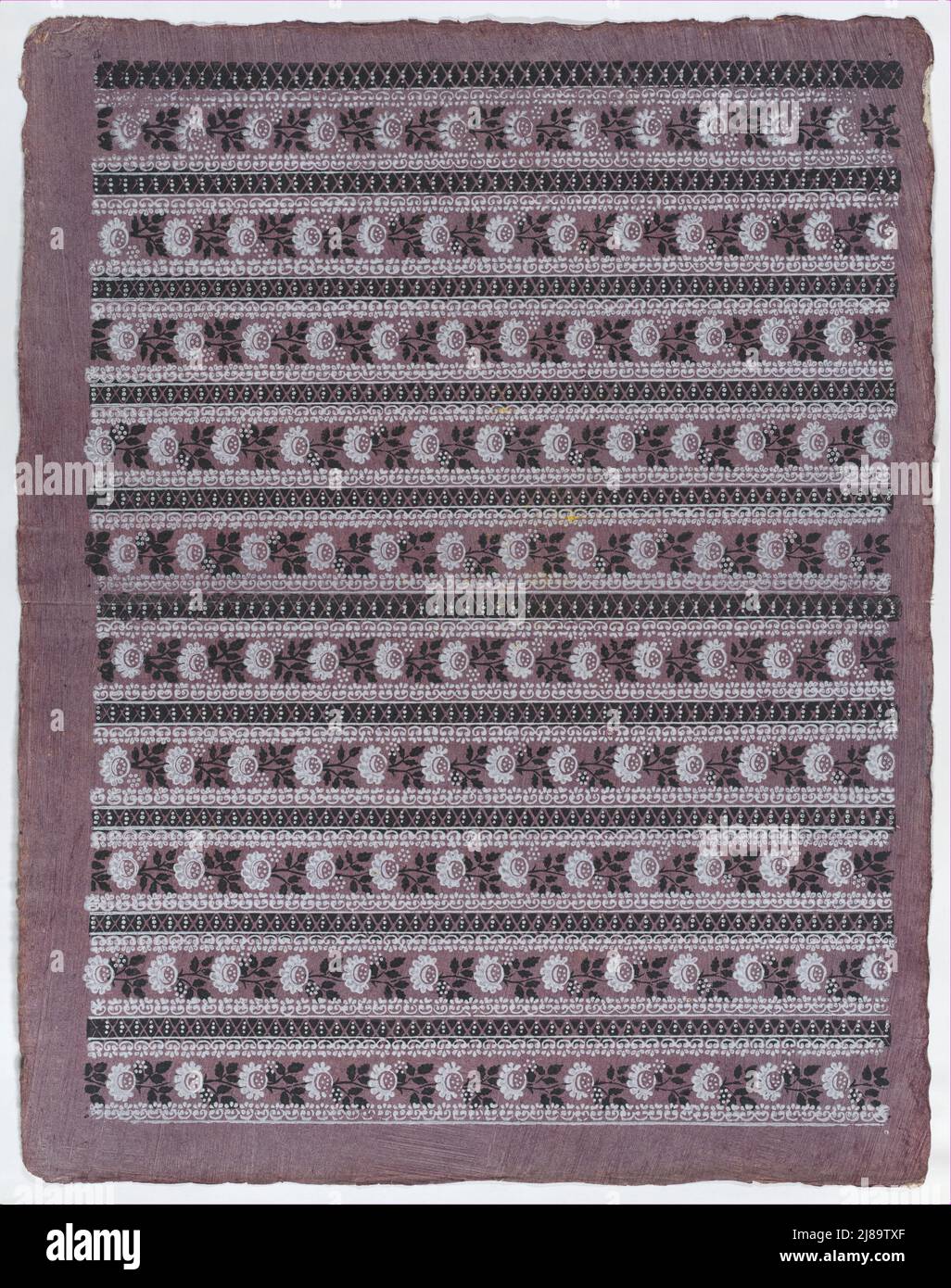 Sheet with ten borders with floral patterns on purple background, late ...
