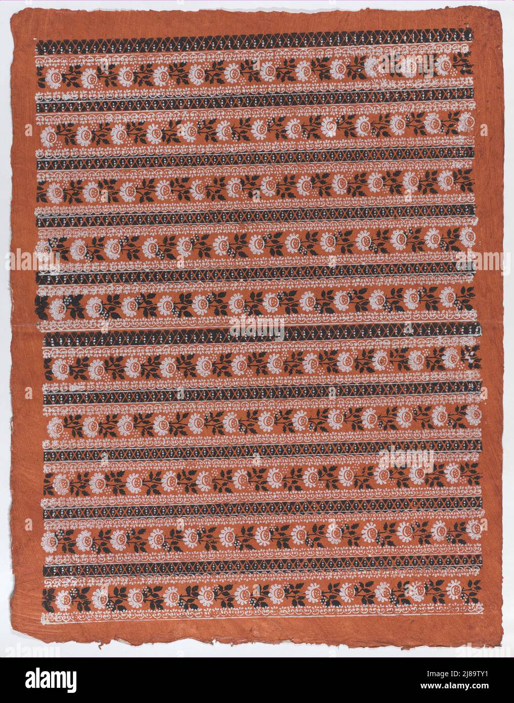 Sheet with ten borders with floral patterns on orange background, late ...