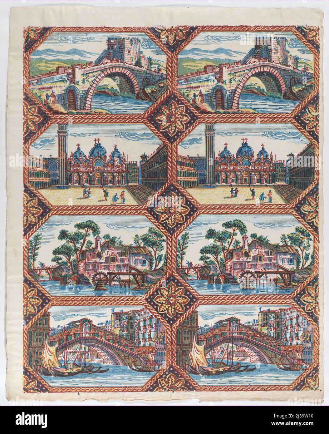 Sheet with two borders with Venetian landscapes, late 18th-mid-19th ...