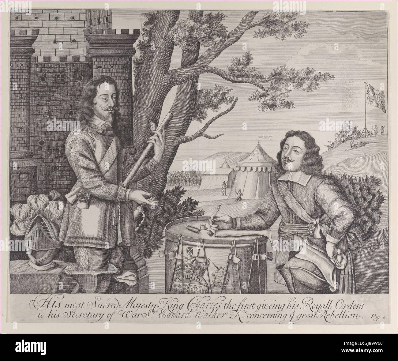 His most Sacred Majesty King Charles the first giving his Royal Orders to his Secretary of War, Sir Edward Walker, Knight, concerning the great Rebellion, 1705. Stock Photo