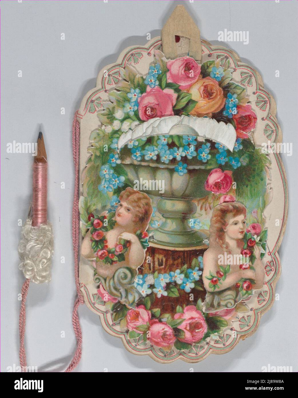 Valentine - Mechanical - elaborate Valentine, Dance Card, Baby, 1883. Stock Photo
