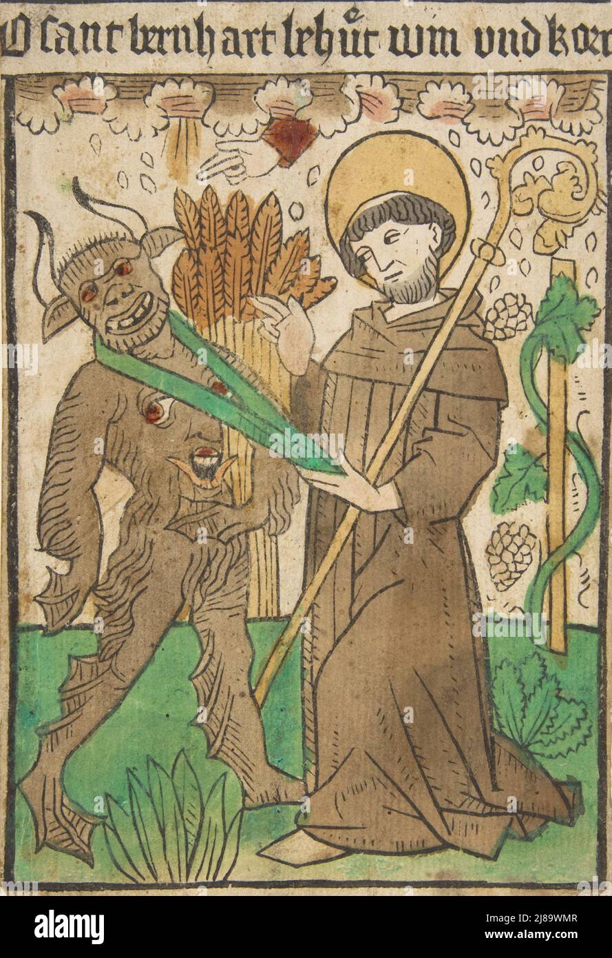 Saint Bernard Vanquishing the Devil, 15th century. Stock Photo