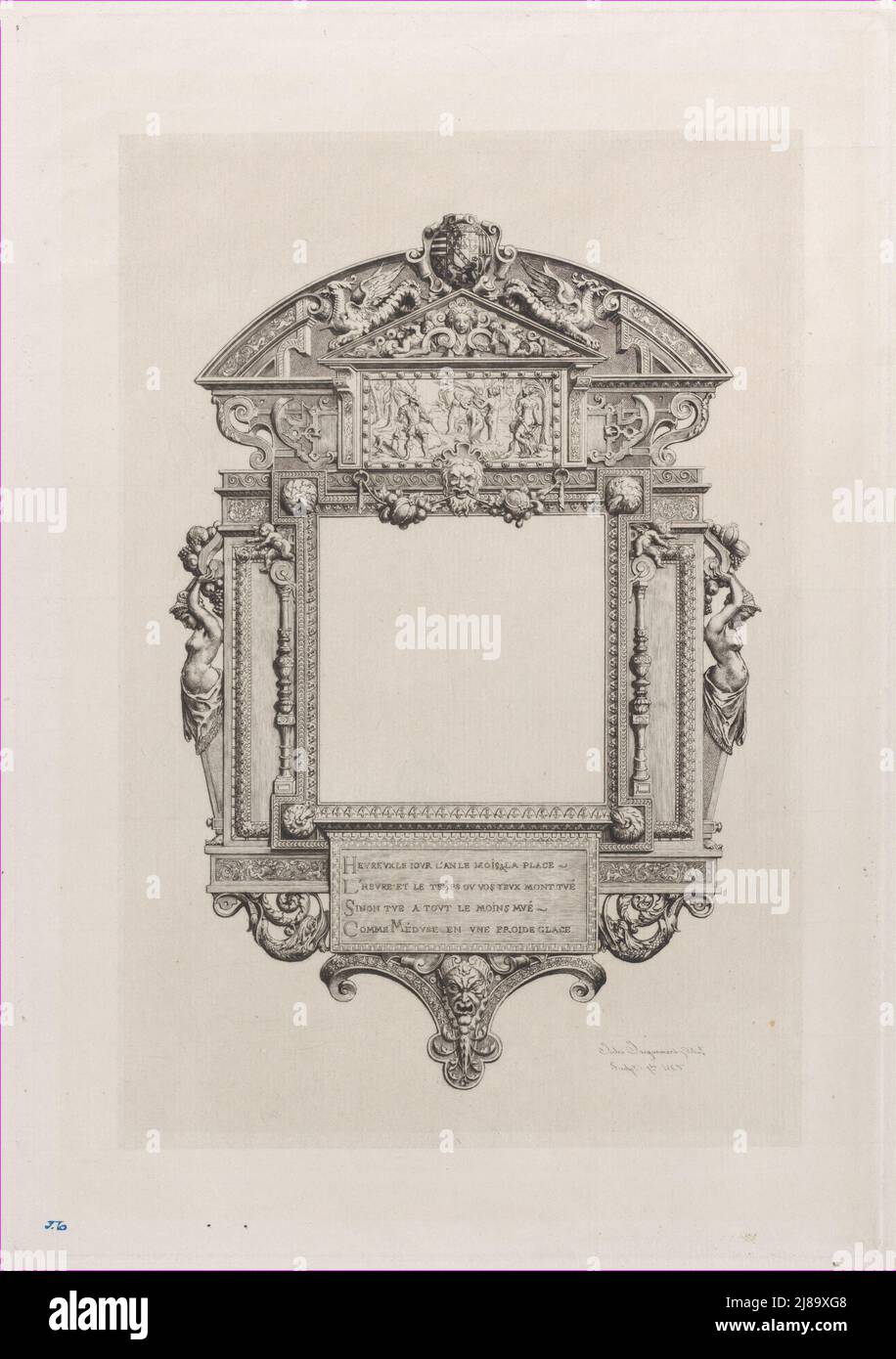 French Mirror of the XVI Century, 1865. Stock Photo