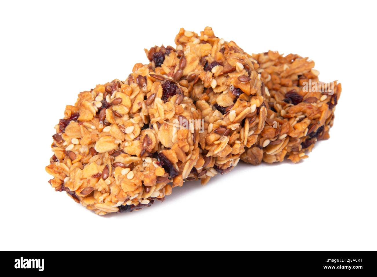 Cereal snack cookies no sugar with honey oatmeal grain isolated on the white Stock Photo