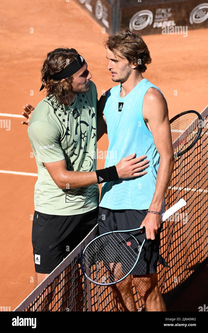 Stefanos Tsitsipas (GRE) during the semi-final against Alexander Zverev (GER) of the ATP Master 1000 Internazionali BNL DItalia tournament at Foro Italico on May 14, 2022 Stock Photo