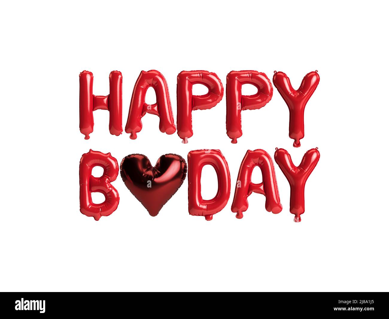 3d illustration red balloons happy birthdayletter isolated on white