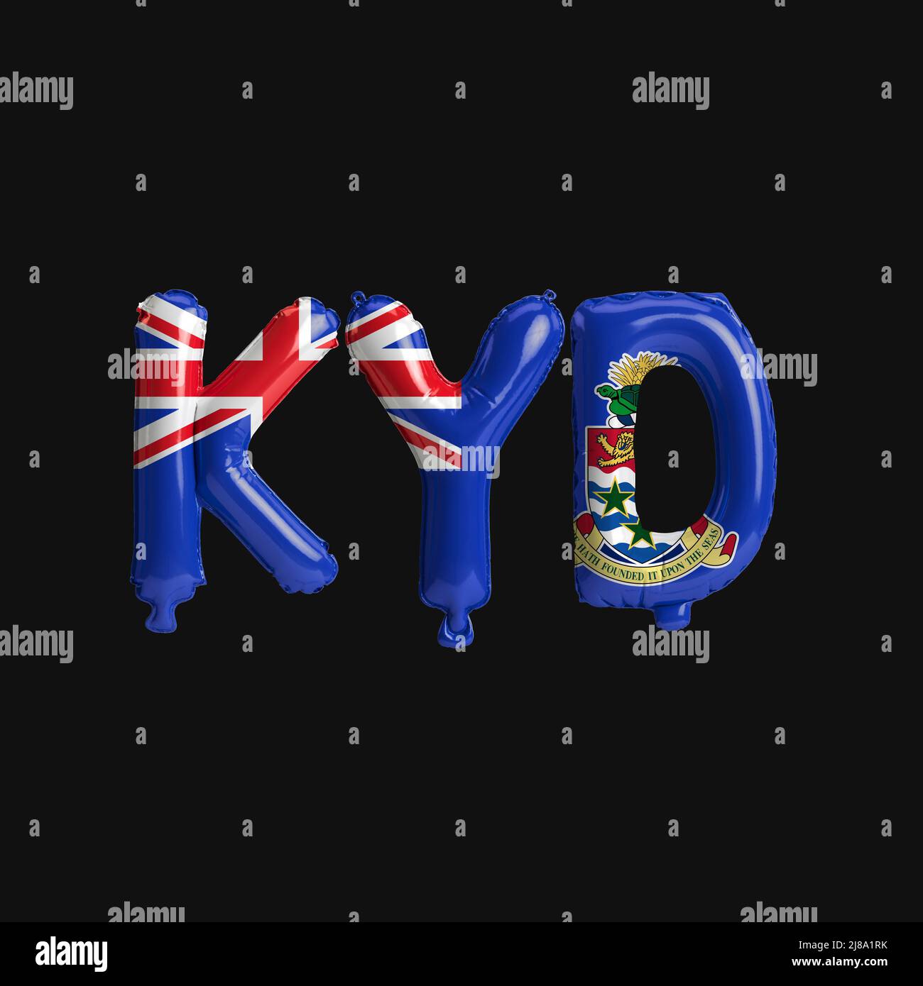 3d illustration of currency kydletter balloons with flags color Cayman