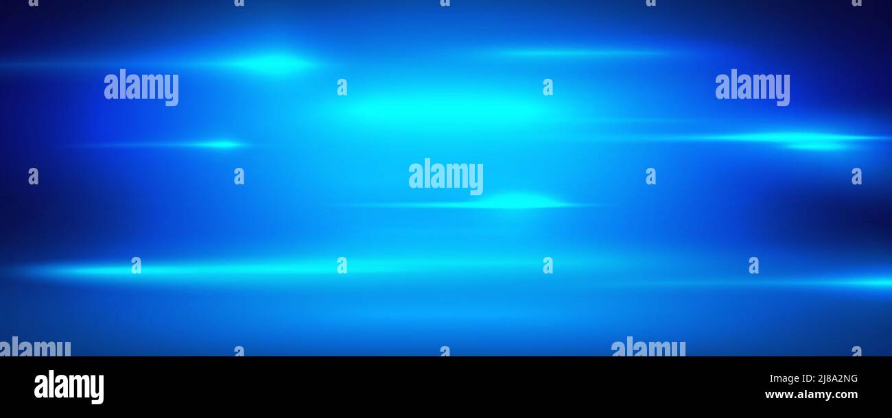 Blue lights and clouds blurred horizontal vector background. Abstract blue shining backdrop. Stock Vector