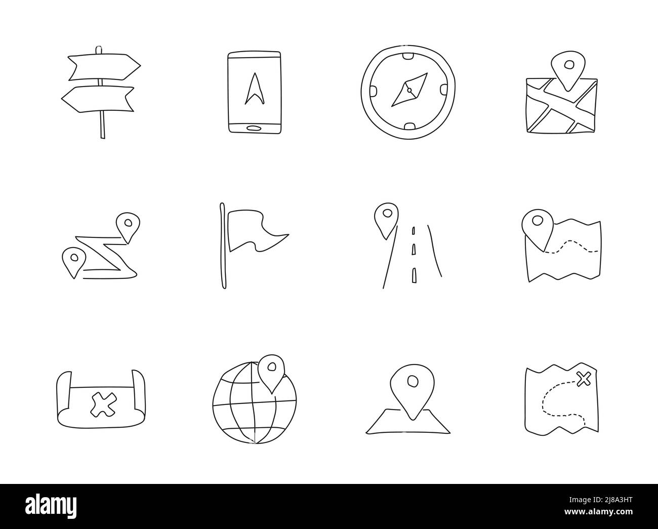 navigation doodles isolated on white Stock Vector Image & Art - Alamy