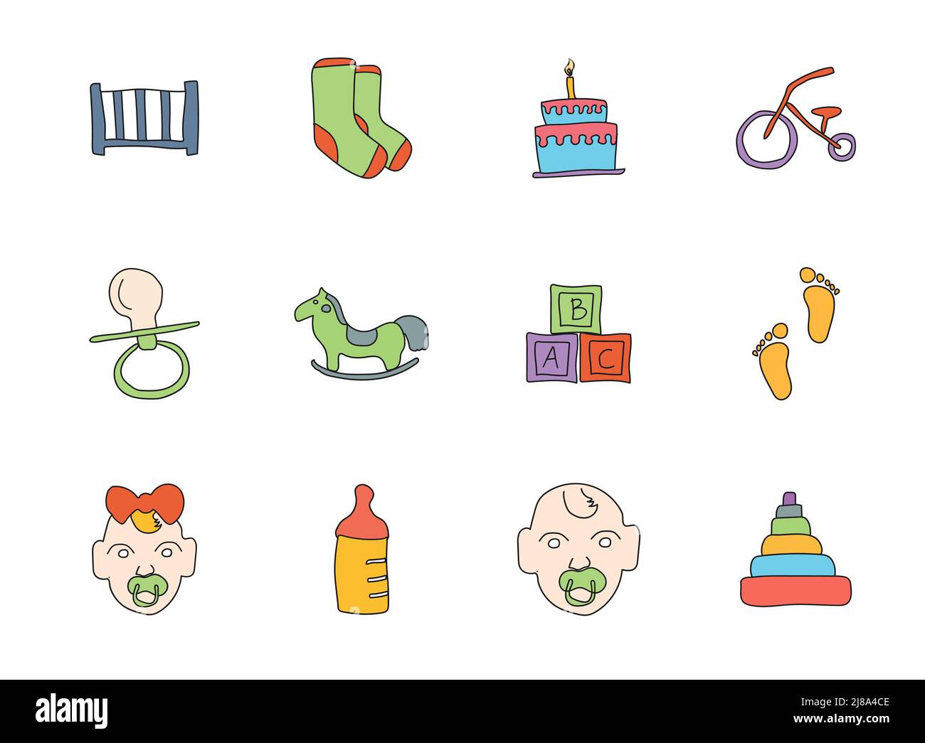 baby hand drawn linear vector icons Stock Vector