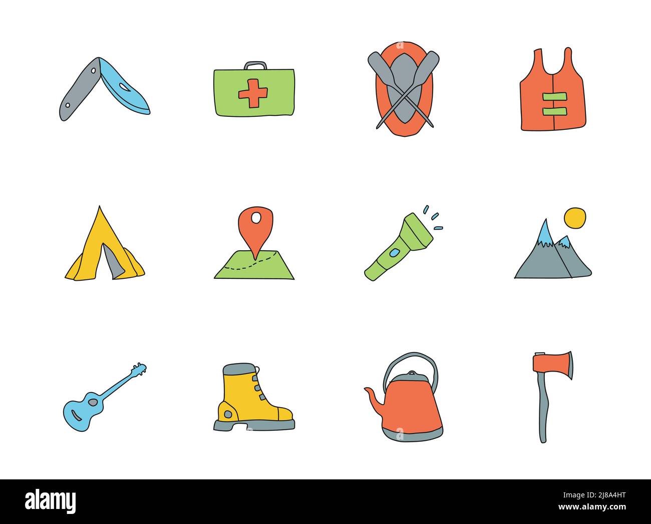 camping hand drawn linear vector icons Stock Vector Image & Art - Alamy