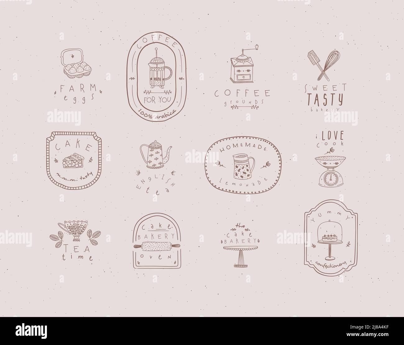Set of kitchen labels with lettering drawing in handmade graphic ...