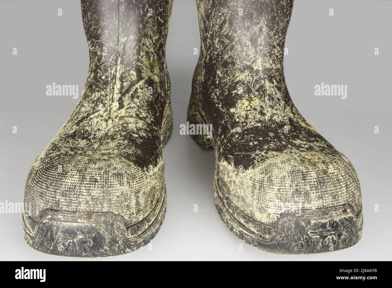 This is what rubber boots look like after a walk. Whole clouds of pollen are currently moving through Germany and settling everywhere. Stock Photo