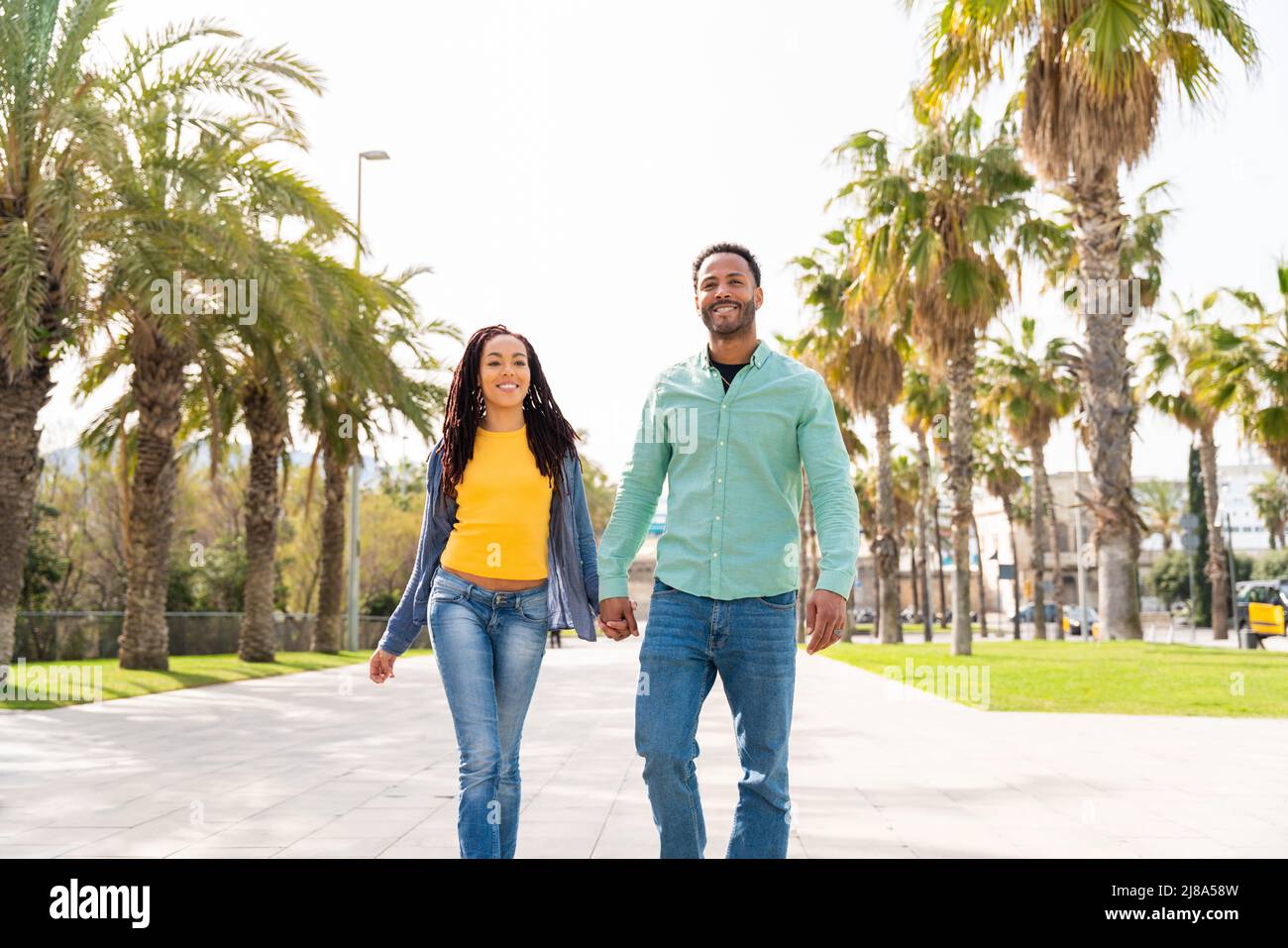 Beautiful happy hispanic latino couple of lovers dating outdoors