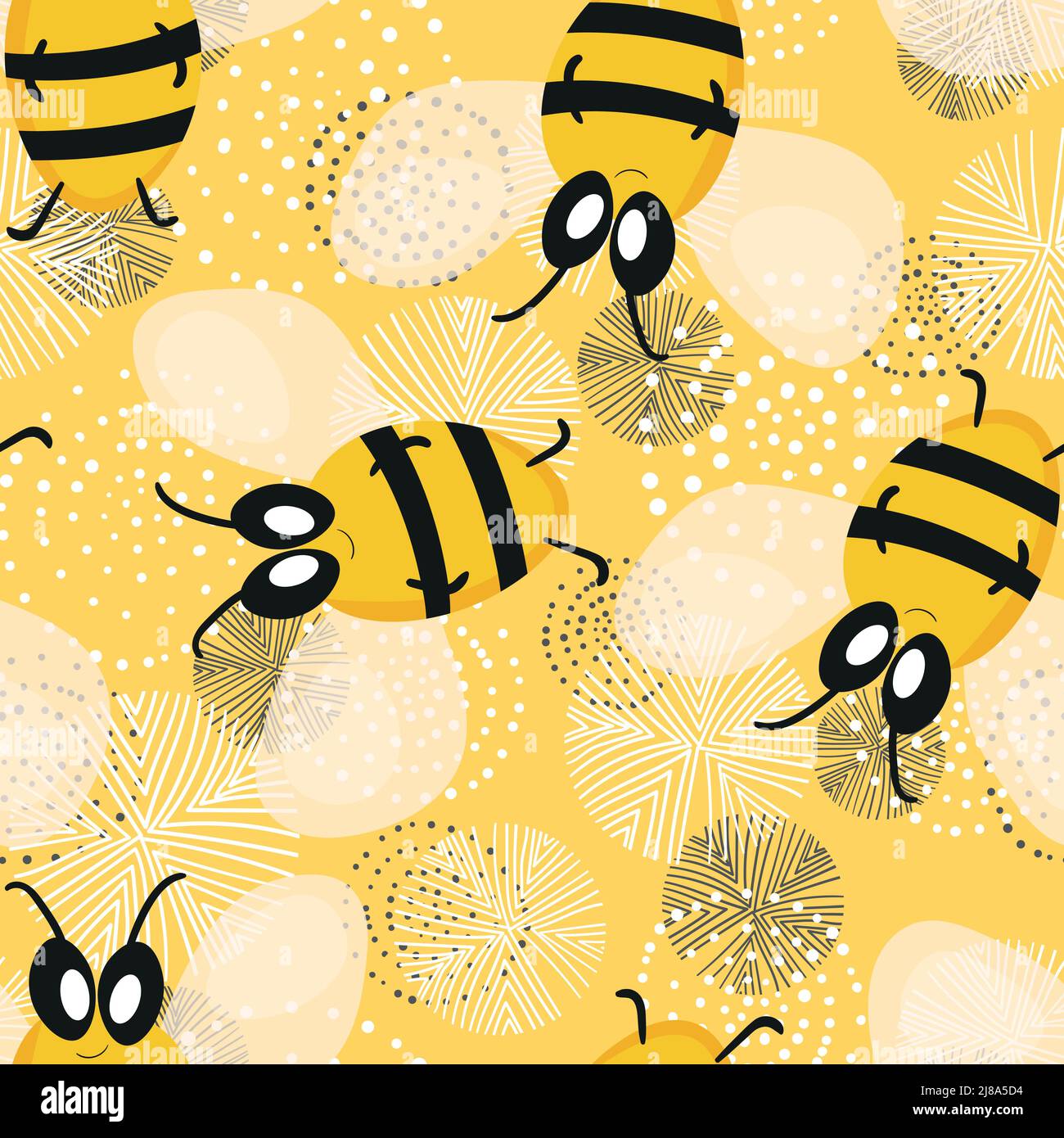 Seamless pattern with bees on floral background. Small wasp. Vector ...