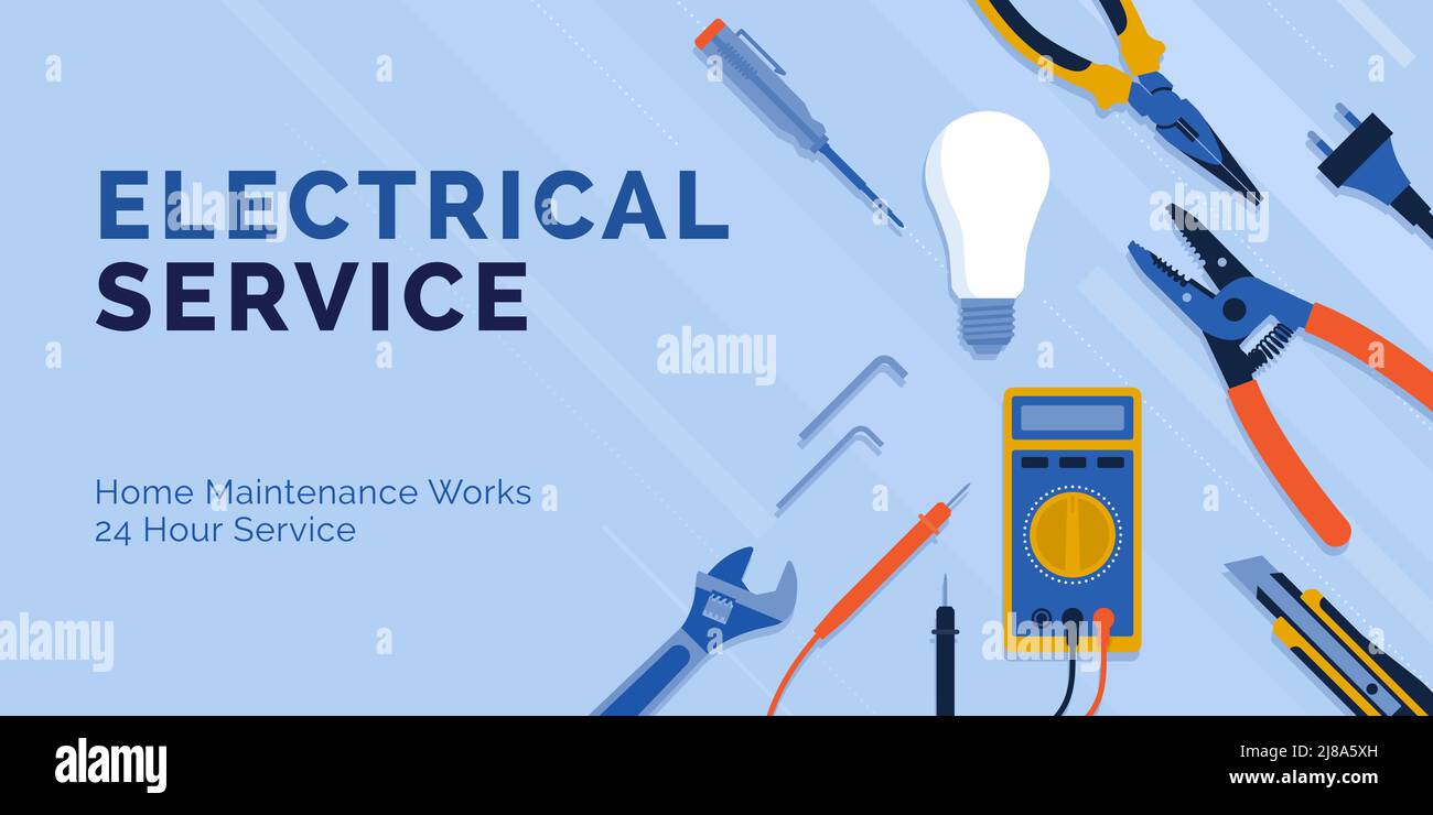 Electrician work tools: professional electrical service concept Stock Vector