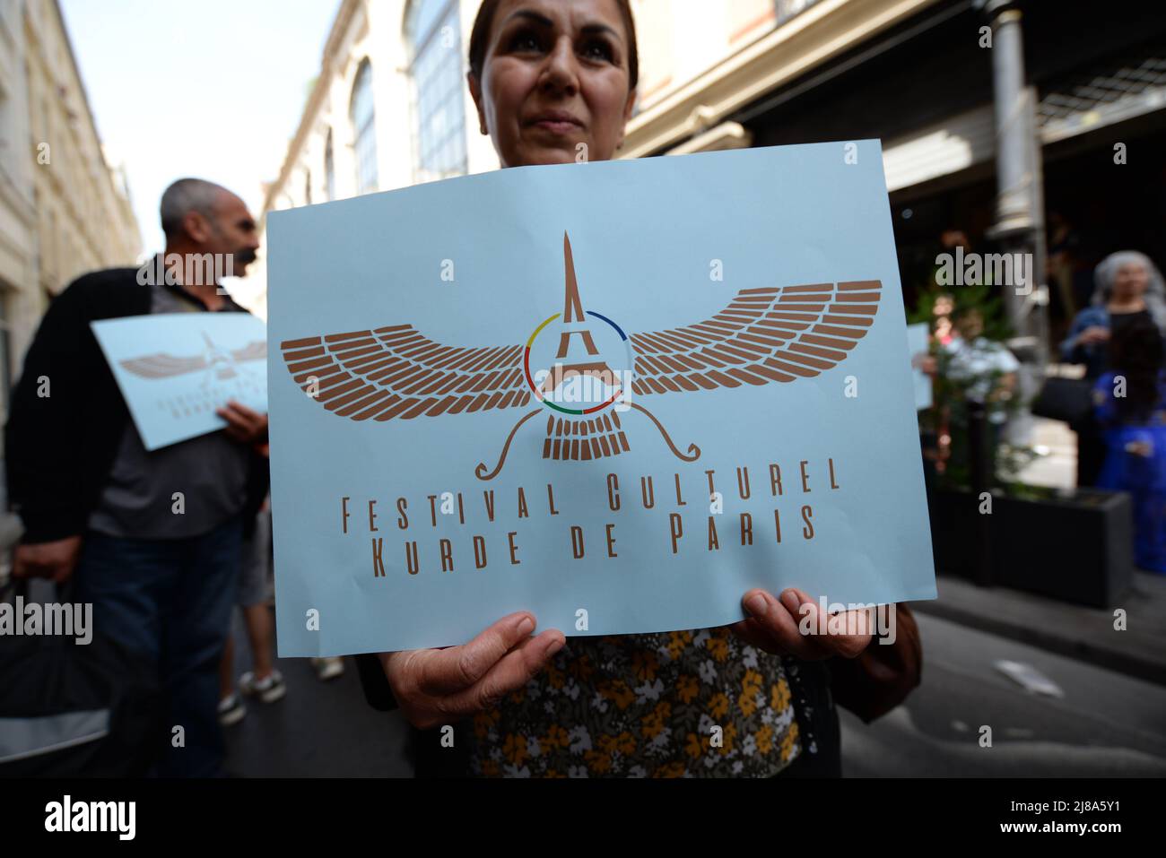 1st Kurdish cultural festival in Paris. A parade in traditional costumes and street orchestra took place in the 10th arrondissement of Paris Stock Photo