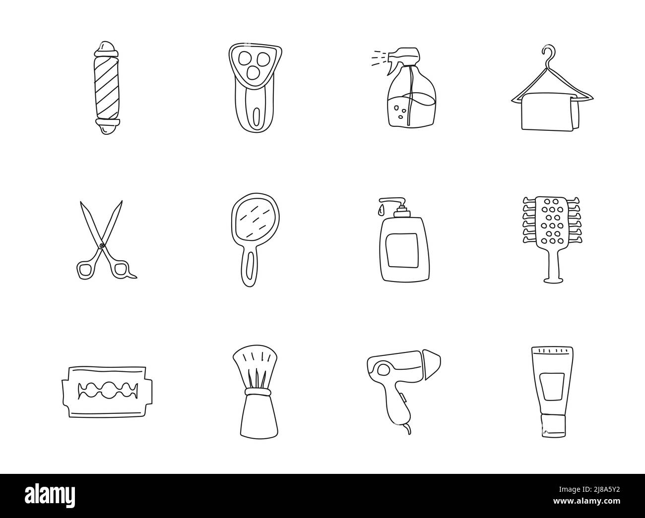 Barber shop hand drawn linear vector icons Stock Vector Image & Art - Alamy