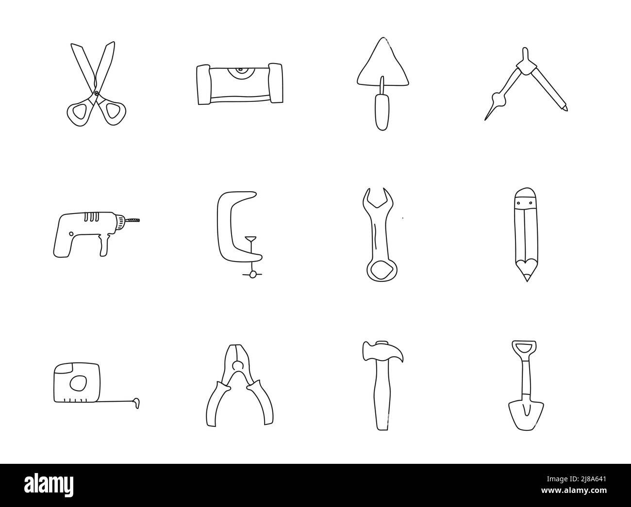 work tools hand drawn linear vector icons Stock Vector Image & Art - Alamy