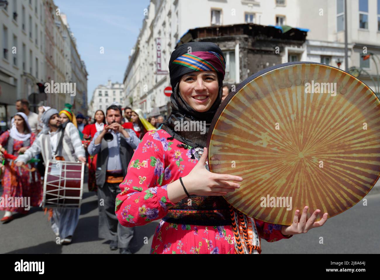1st Kurdish cultural festival in Paris. A parade in traditional ...