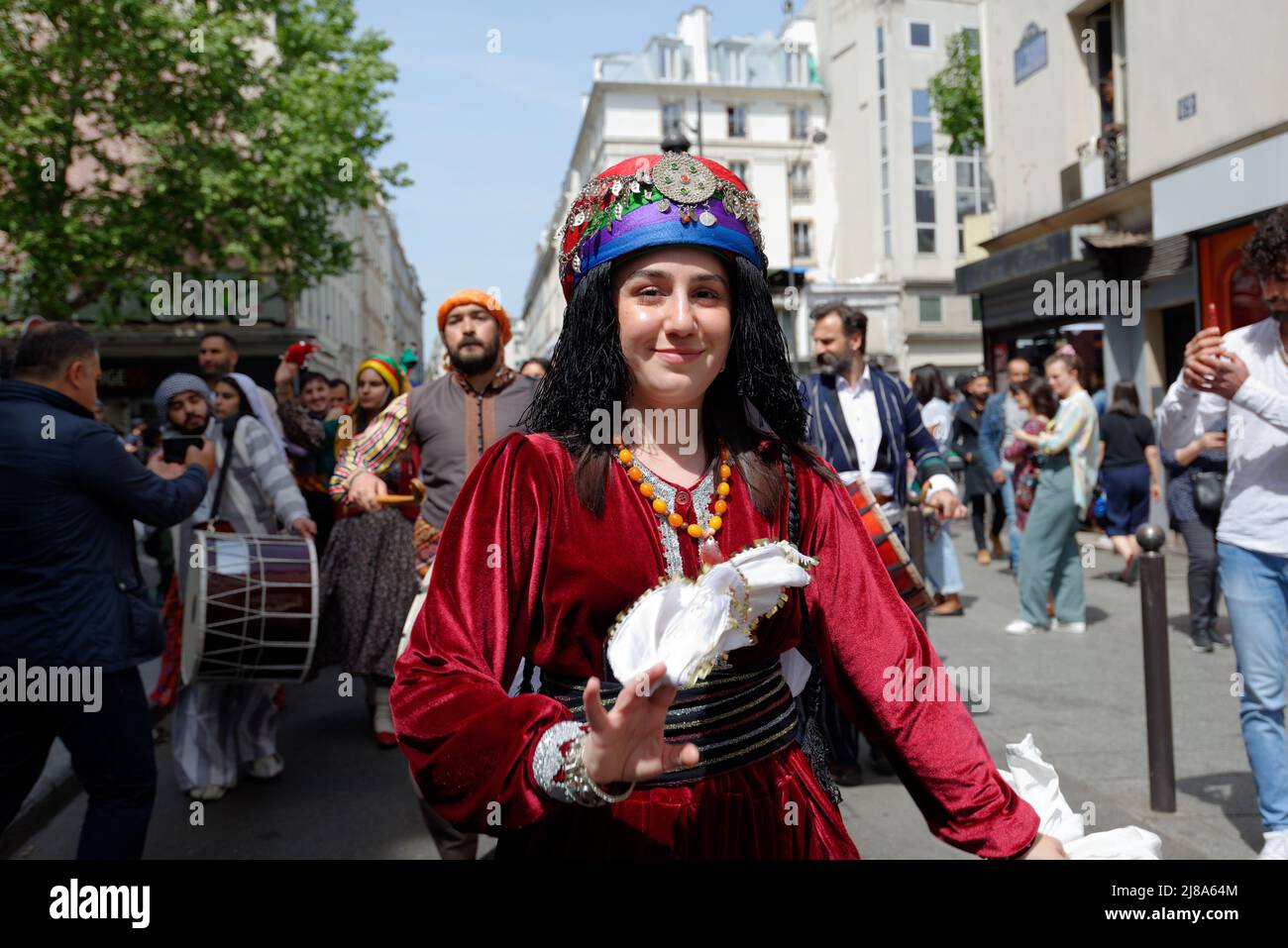 1st Kurdish cultural festival in Paris. A parade in traditional ...