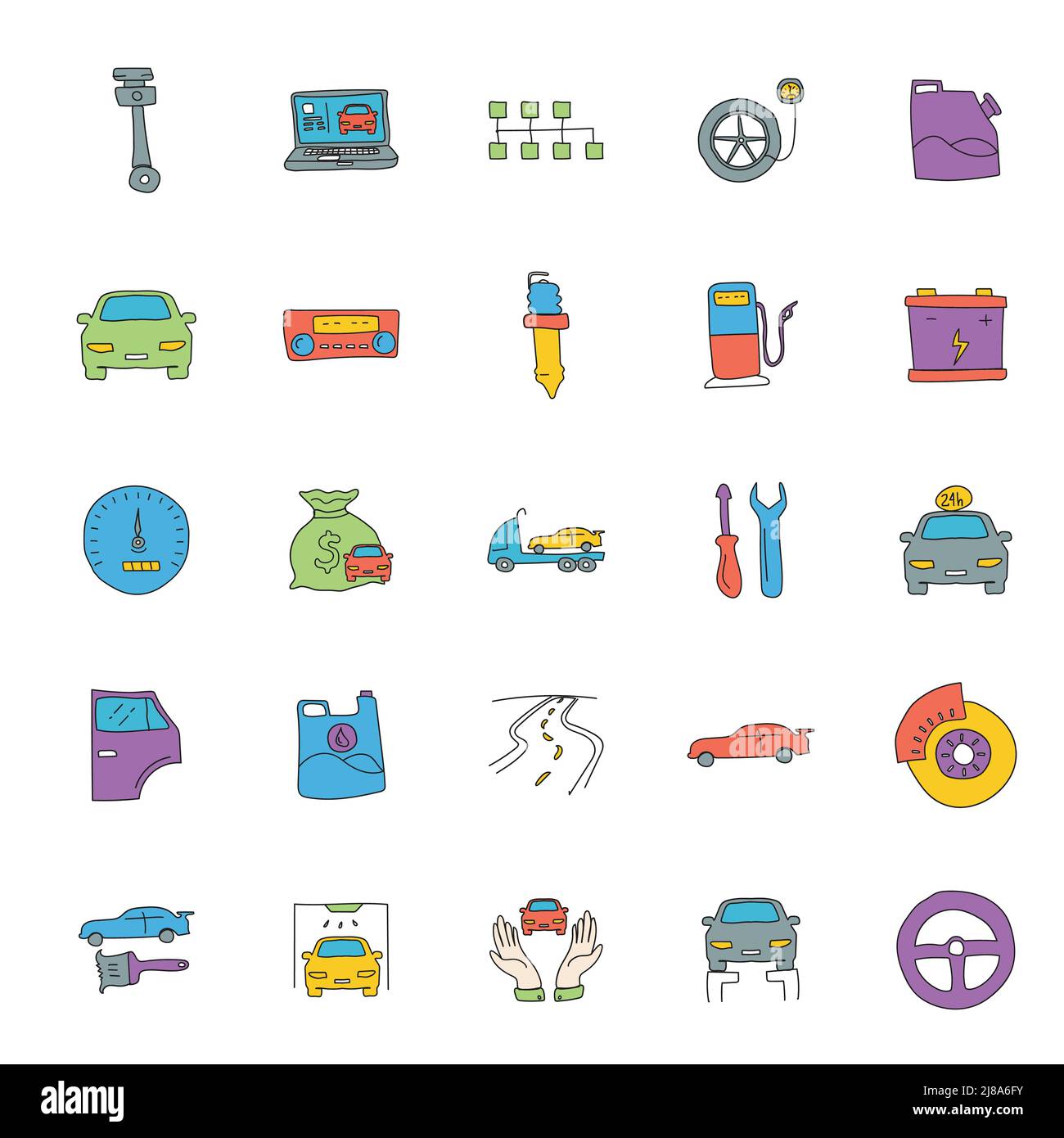car service hand drawn linear doodles Stock Vector
