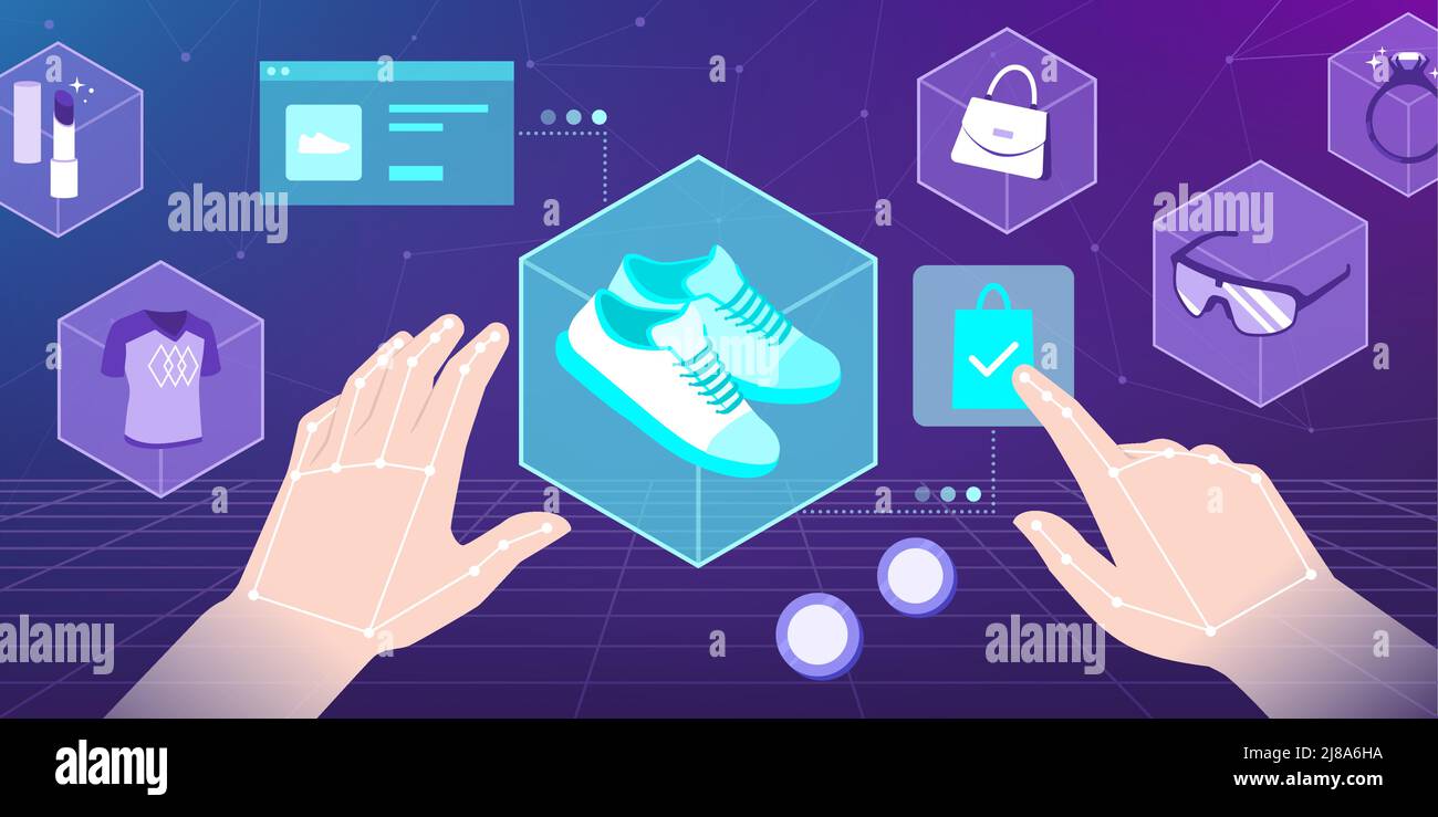 User choosing and buying virtual items in the metaverse using cryptocurrencies Stock Vector