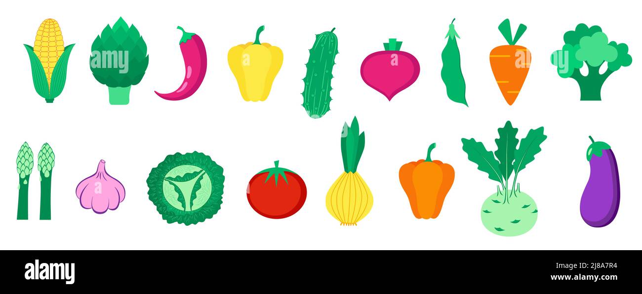 Set of organic vegetables isolated on white background. Healthy ...