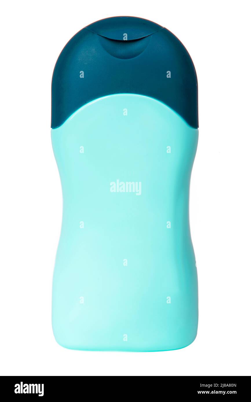 Blue bottle shampoo or lotion package plastic container isolated on the