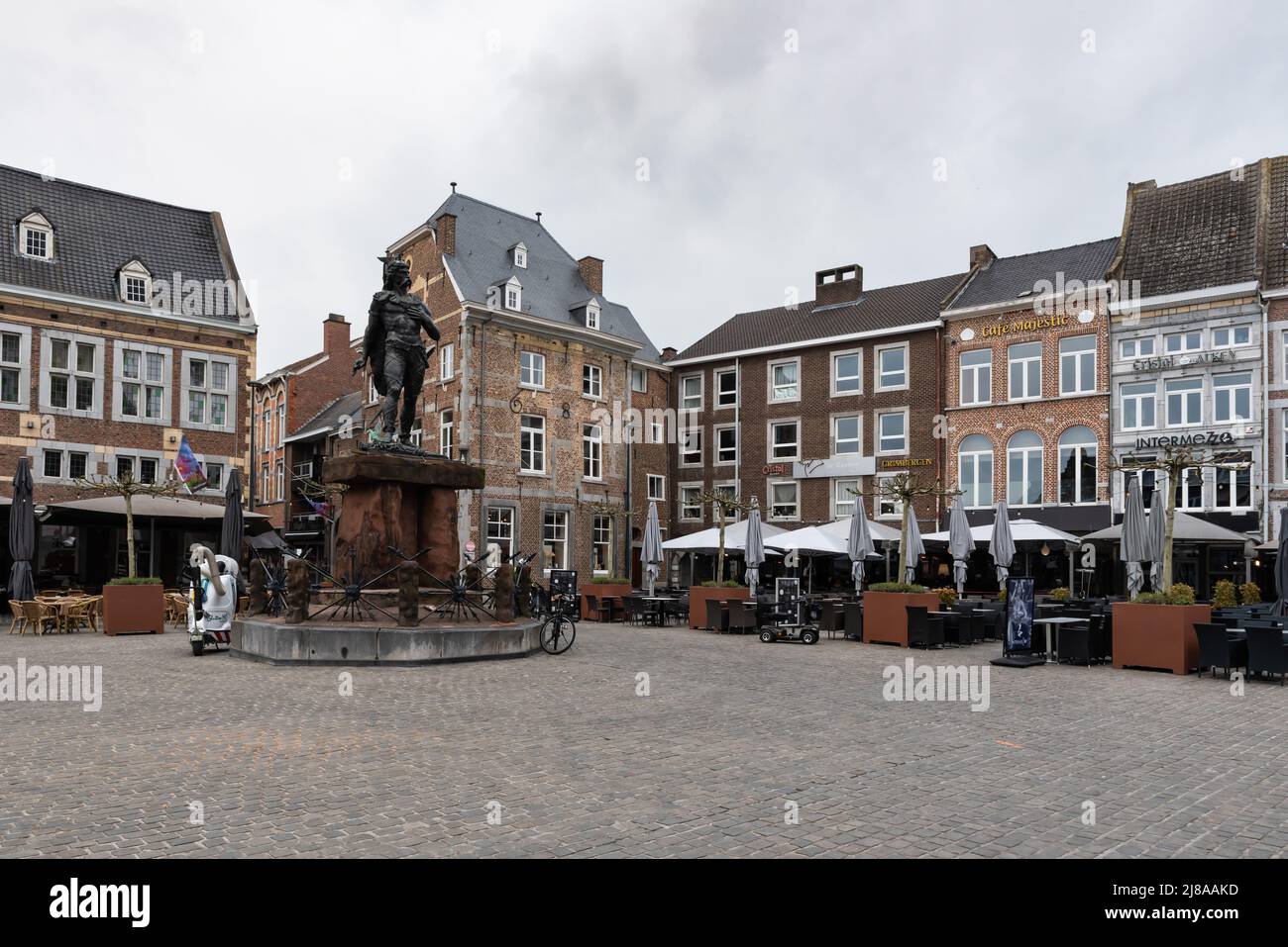 Tongeren, Limburg, Belgium - 04 04 2022- Historical facades and terraces of the old market square Stock Photo