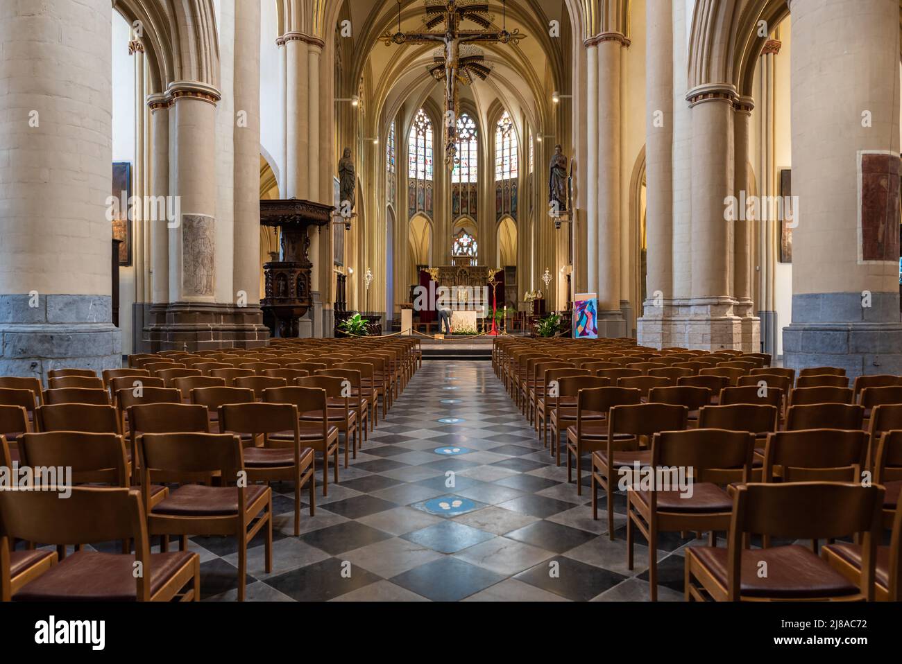 Hasselt, Limburg, Belgium - 04 12 2022 - Gothic interior design of the Saint Quentin Cathedral Stock Photo