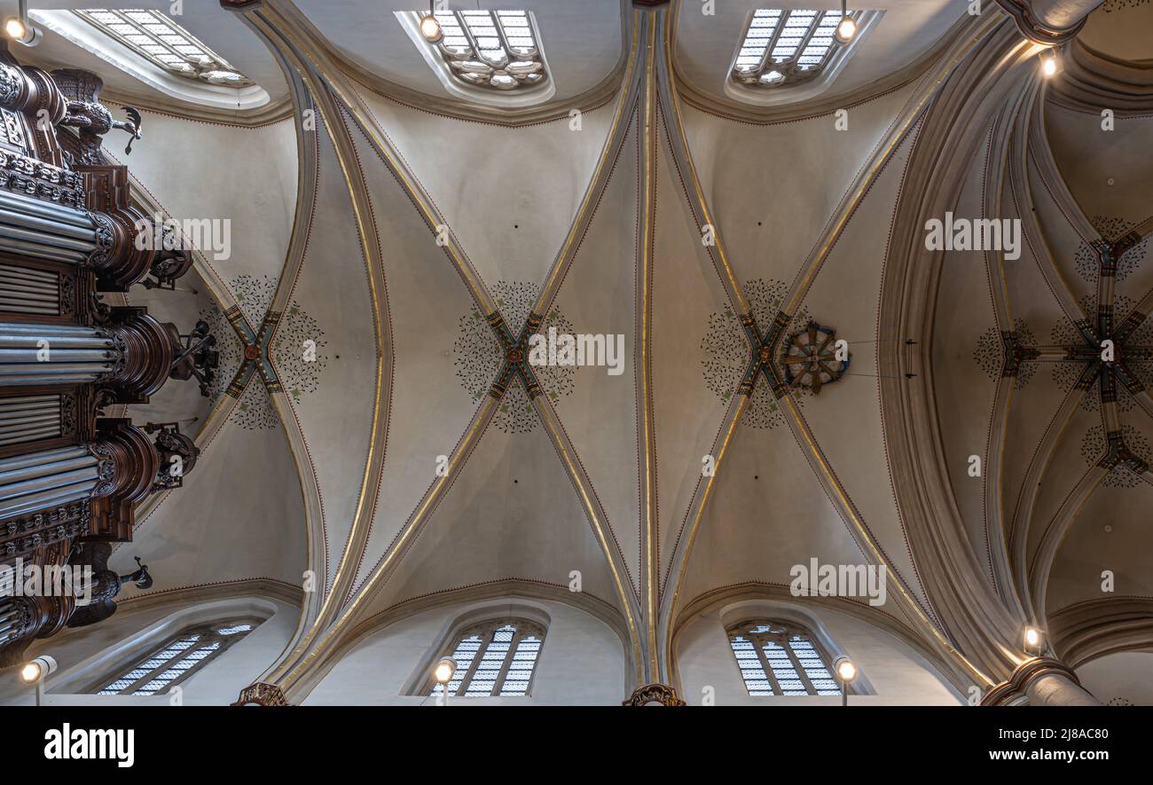 Hasselt, Limburg, Belgium - 04 12 2022 - Ceiling of the gothic Saint Quentin cathedral Stock Photo