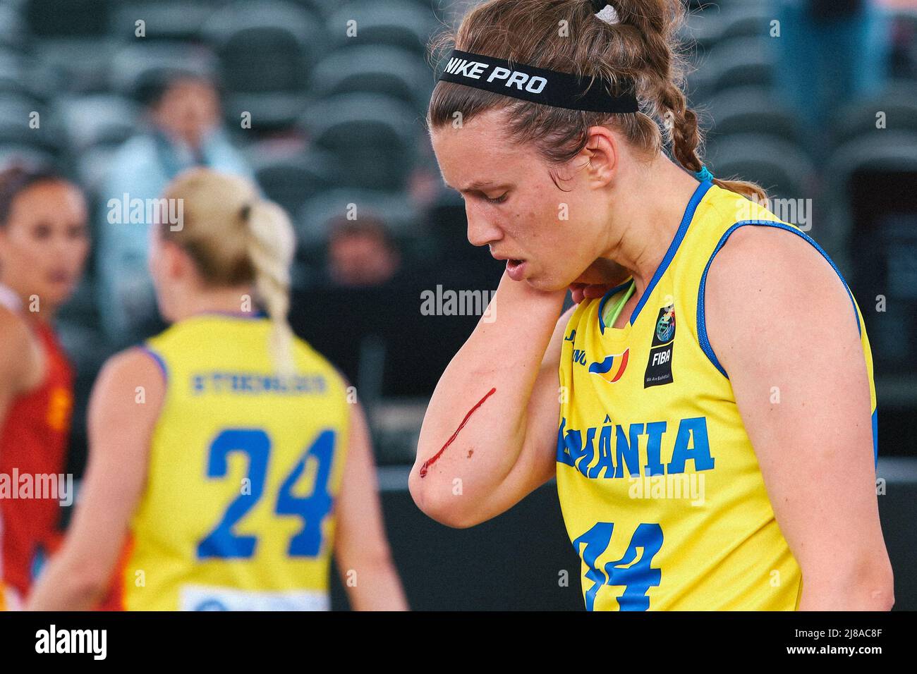 Amsterdam, Netherlands, June 20, 2019:Gabriela Marginean injuried during the FIBA basketball 3x3 world cup 2019 in Amsterdam Stock Photo