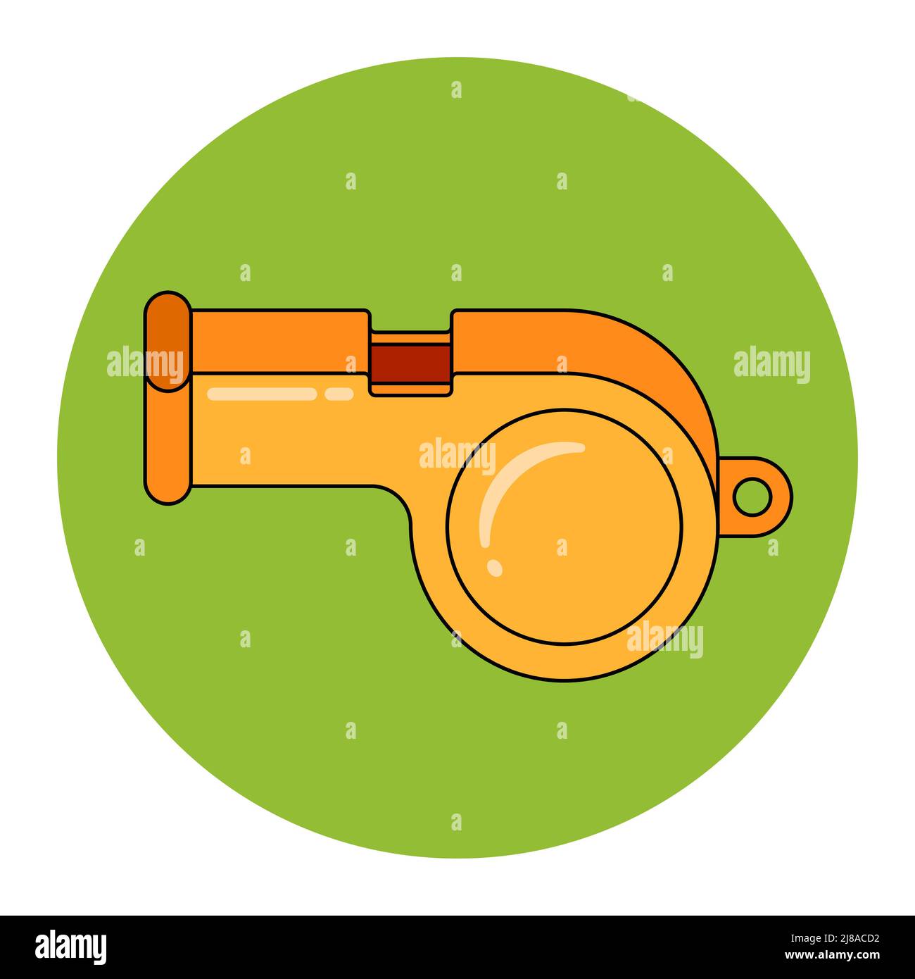 the yellow plastic whistle makes a sound. law violation. flat vector illustration. Stock Vector