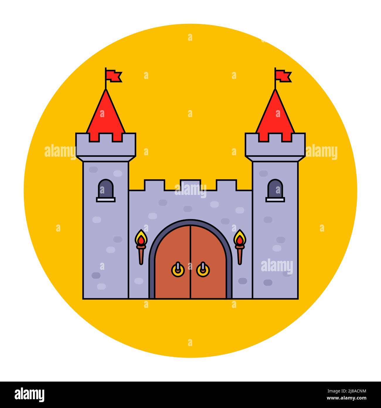 fabulous stone castle in the Middle Ages with towers. flat vector