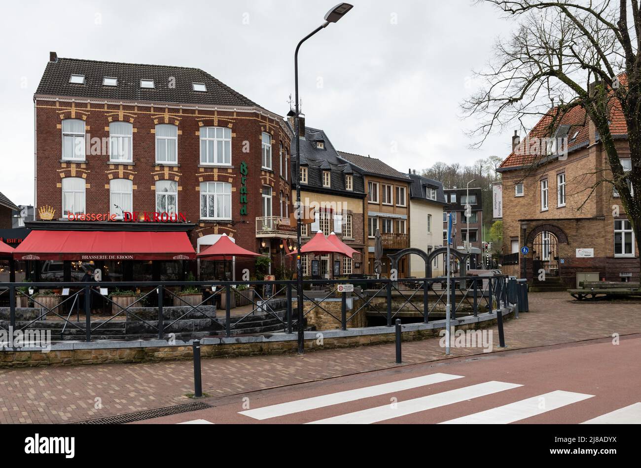 Gulpen, Limburg, The Netherlands - - 04 06 2022- Local brasserie De Kroon and terrace in the village Stock Photo