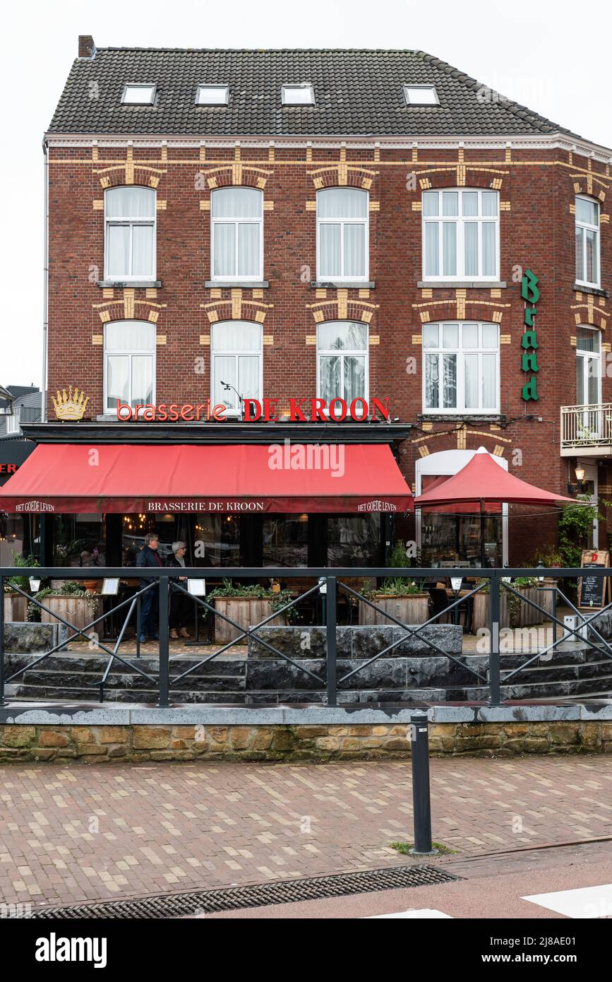 Gulpen, Limburg, The Netherlands - - 04 06 2022- Local brasserie De Kroon and terrace in the village Stock Photo