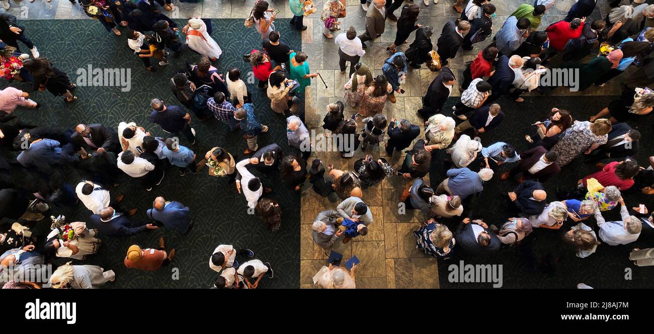 A crowd of people seen from above Stock Photo