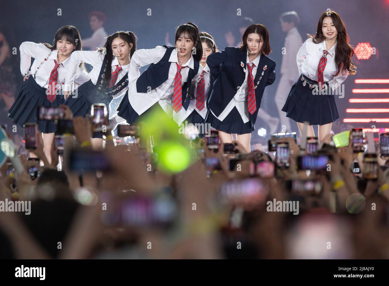 14 May 2022, Hessen, Frankfurt/Main: The band Ive performs on stage during the K-Pop mega festival 'KPOP.FLEX' at Deutsche Bank Park. This is the biggest K-pop festival with Korean pop music in Europe. Photo: Sebastian Gollnow/dpa Stock Photo