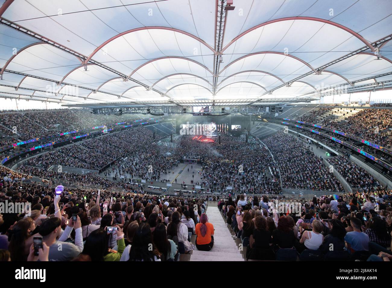 14 May 2022, Hessen, Frankfurt/Main Fans celebrate during the KPop
