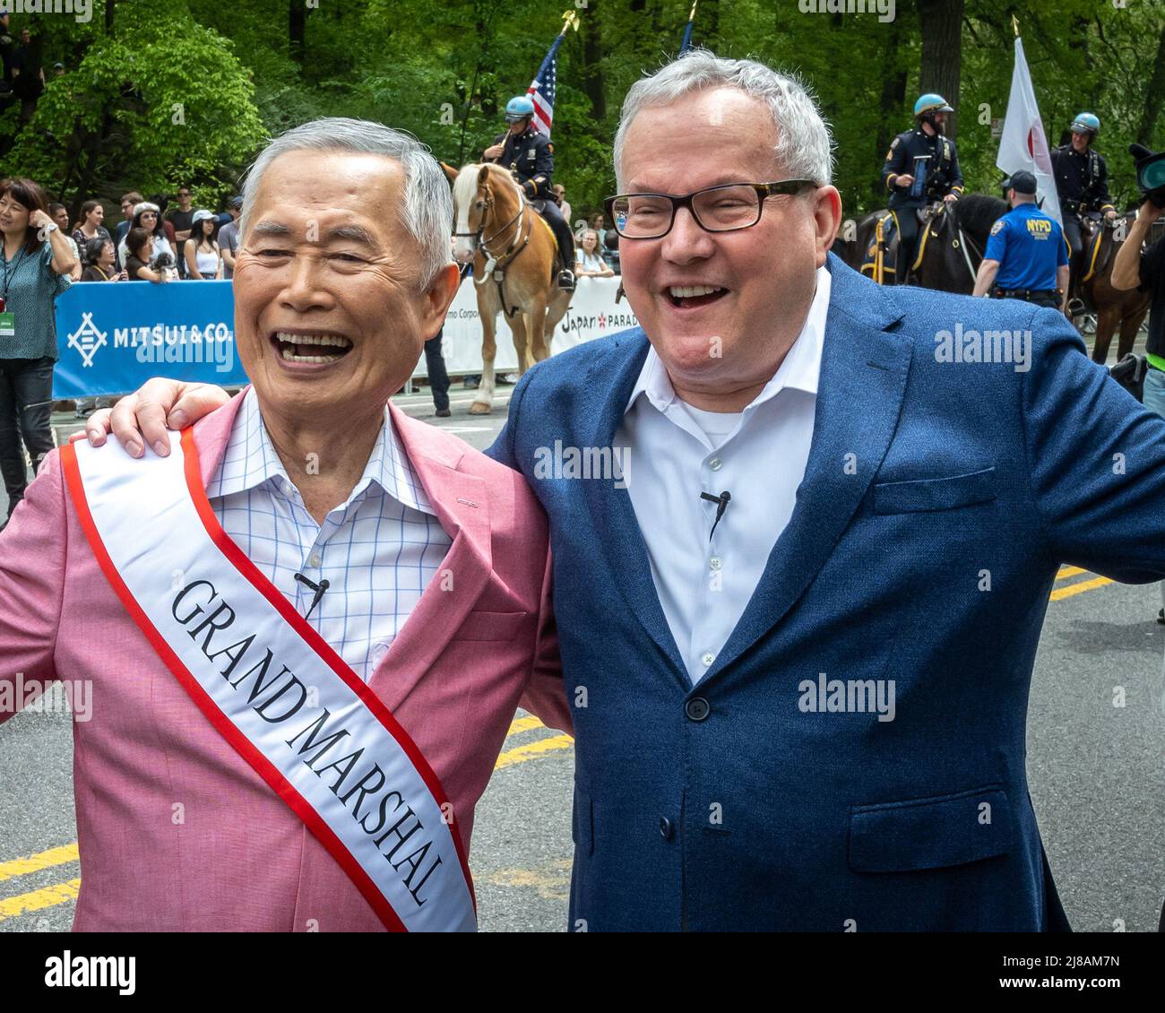 New York, USA. 14th May, 2022. Actor, social justice activist and inaugural Grand Marshall George Takei (L) poses with husband Brad Altman before participating in New York City's first Japan Day Parade. Credit: Enrique Shore/Alamy Live News Stock Photo