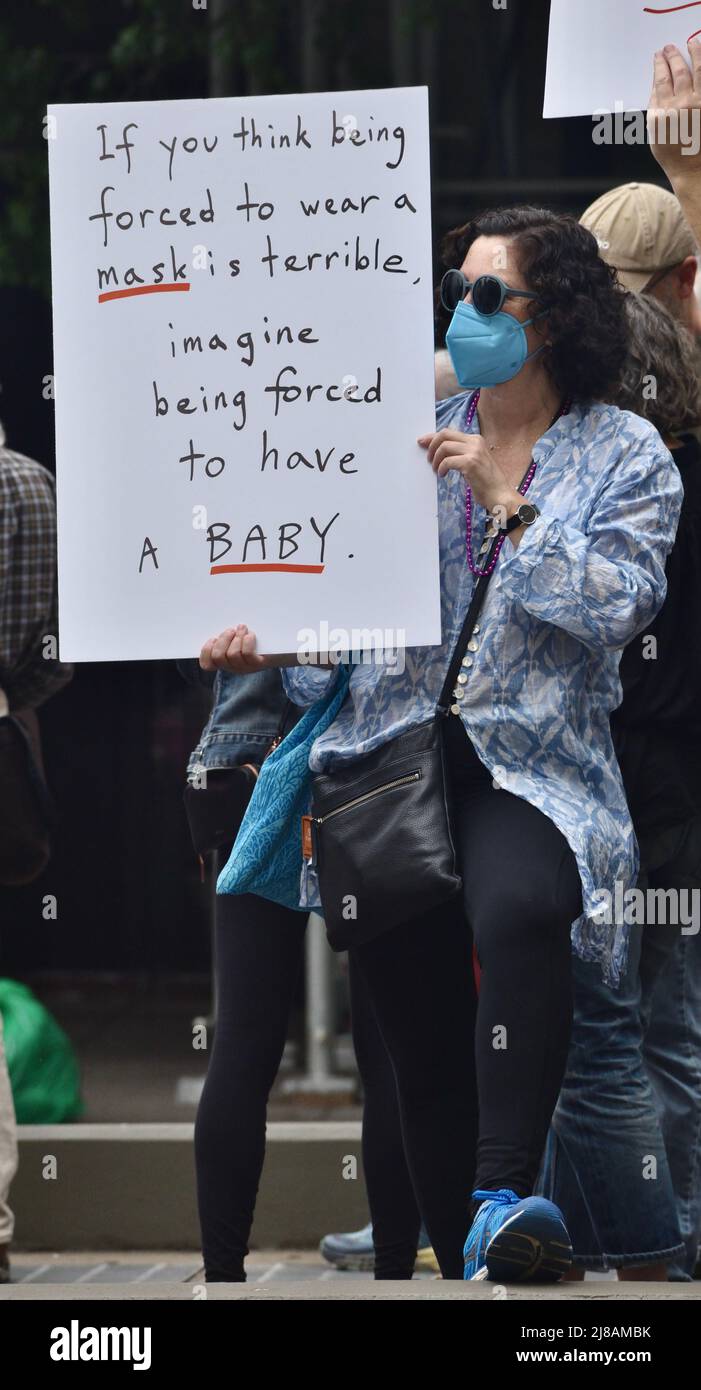 New York, USA. 14th May, 2022. People protesting at the Bans Off Our Bodies rally on the Upper West Side of Manhattan. Stock Photo