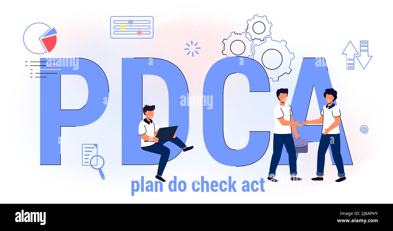 PDCA Plan Do Check Act Business action strategy goal success concept Method continuous improvement processes and products Vector illustration. Scheme Stock Vector