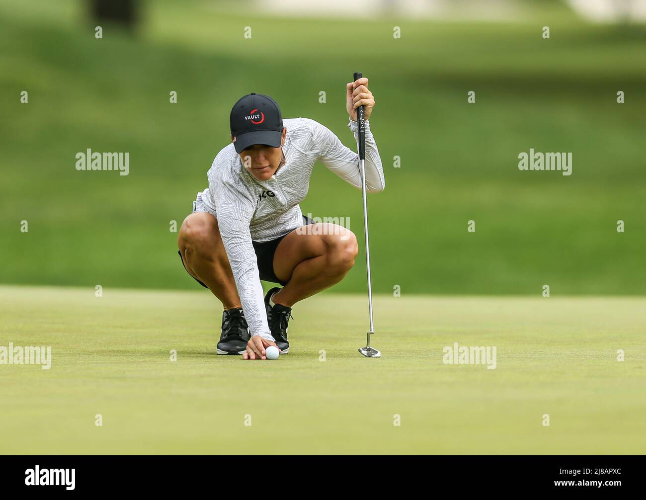 Clifton, NJ, USA. 14th May, 2022. Jaye Marie Green lines up her putt during the third round of the LPGA Cognizant Founders Cup at the Upper Montclair Country Club in Clifton, NJ. Mike Langish/Cal Sport Media. Credit: csm/Alamy Live News Stock Photo