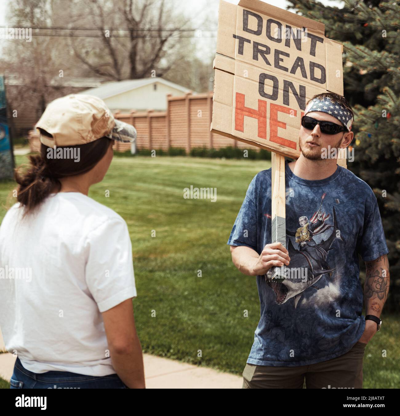 Demonstration in Lander Wyoming over Roe V. Wade anti-abortion pro-abortion Pro-life Pro-Choice Stock Photo