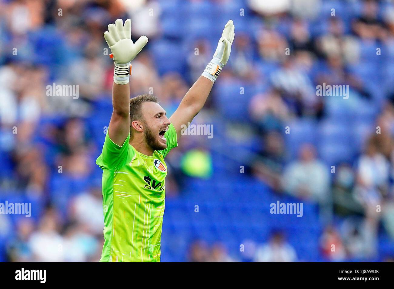 Jasper Cillessen of Valencia CF during the La Liga match between RCD Espanyol and Valencia CF played at RCDE Stadium on May 14, 2022 in Barcelona, Spain. (Photo by PRESSINPHOTO) Stock Photo