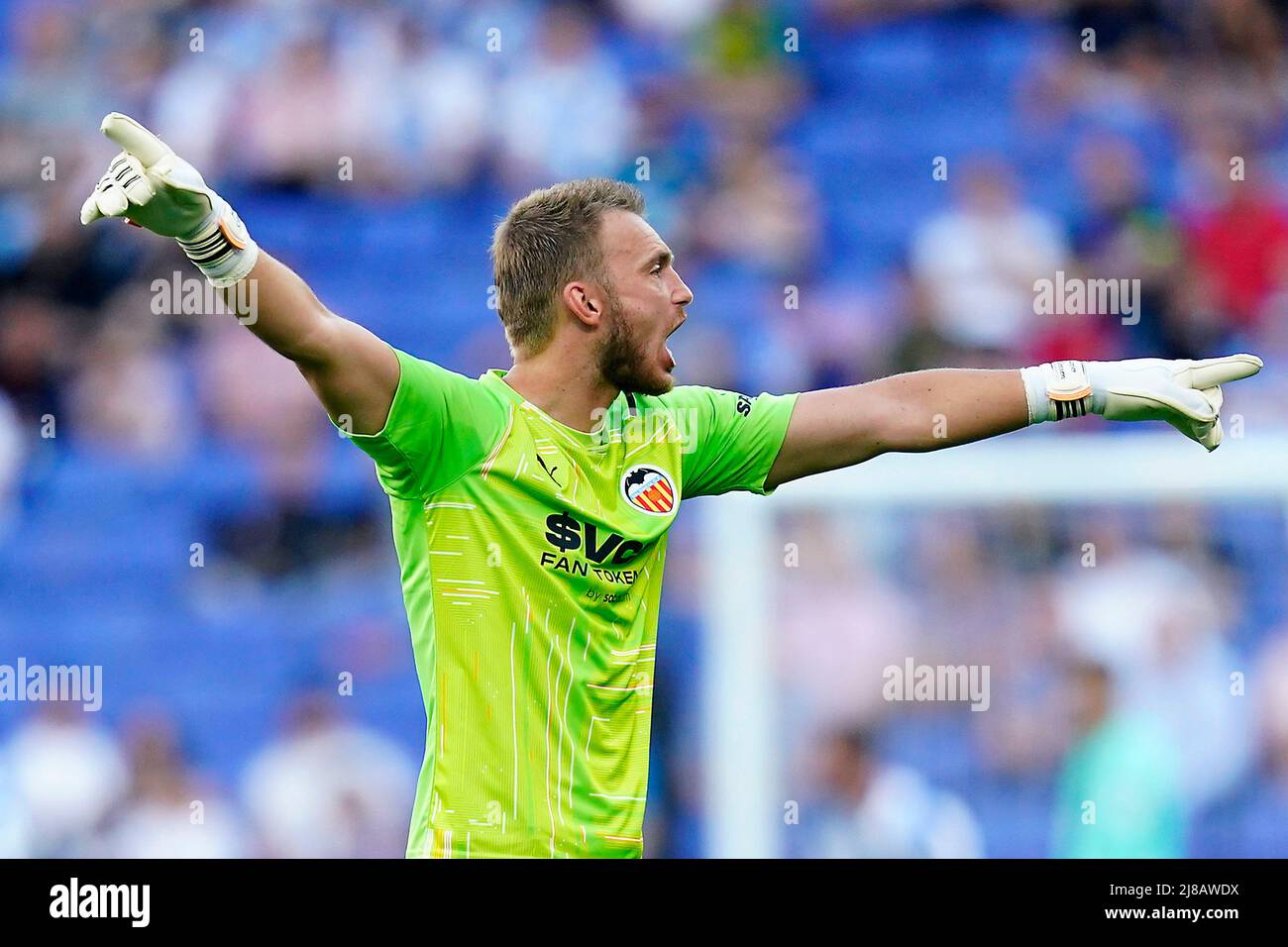 Jasper Cillessen of Valencia CF during the La Liga match between RCD Espanyol and Valencia CF played at RCDE Stadium on May 14, 2022 in Barcelona, Spain. (Photo by PRESSINPHOTO) Stock Photo