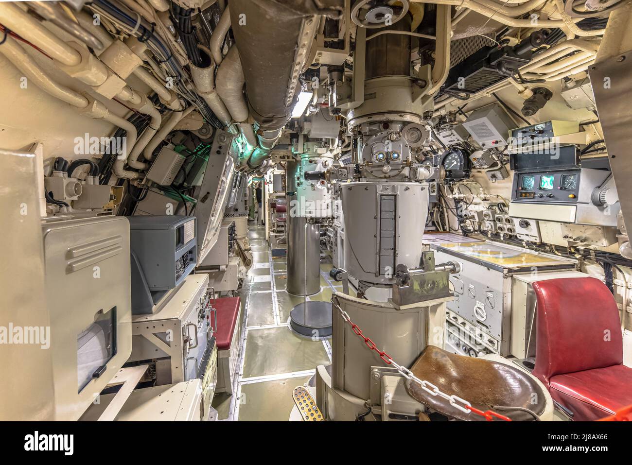 Interior of Submarine. Periscope and control room area. Stock Photo