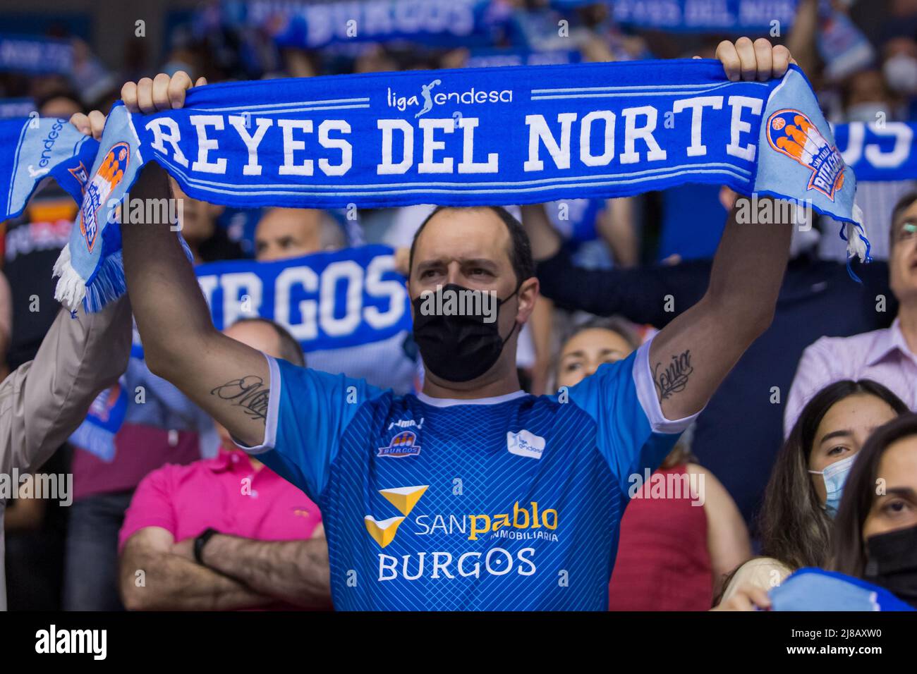 Burgos, Spain. 14th May, 2022. Hereda San Pablo Burgos supporters during Urbas Fuenlabrada victory over Hereda San Pablo Burgos 66 - 83 in Liga Endesa regular season game (day 34) celebrated in Burgos (Spain) at Coliseum Burgos. May 14th 2022. (Photo by Juan Carlos García Mate/Pacific Press) Credit: Pacific Press Media Production Corp./Alamy Live News Stock Photo