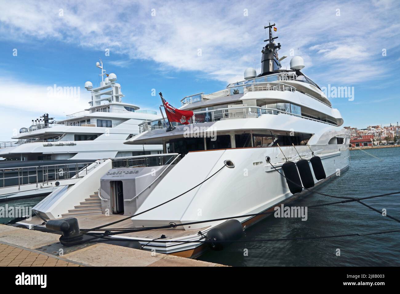 Superyacht 'Quattroelle' moored in Port, Tarragona Stock Photo